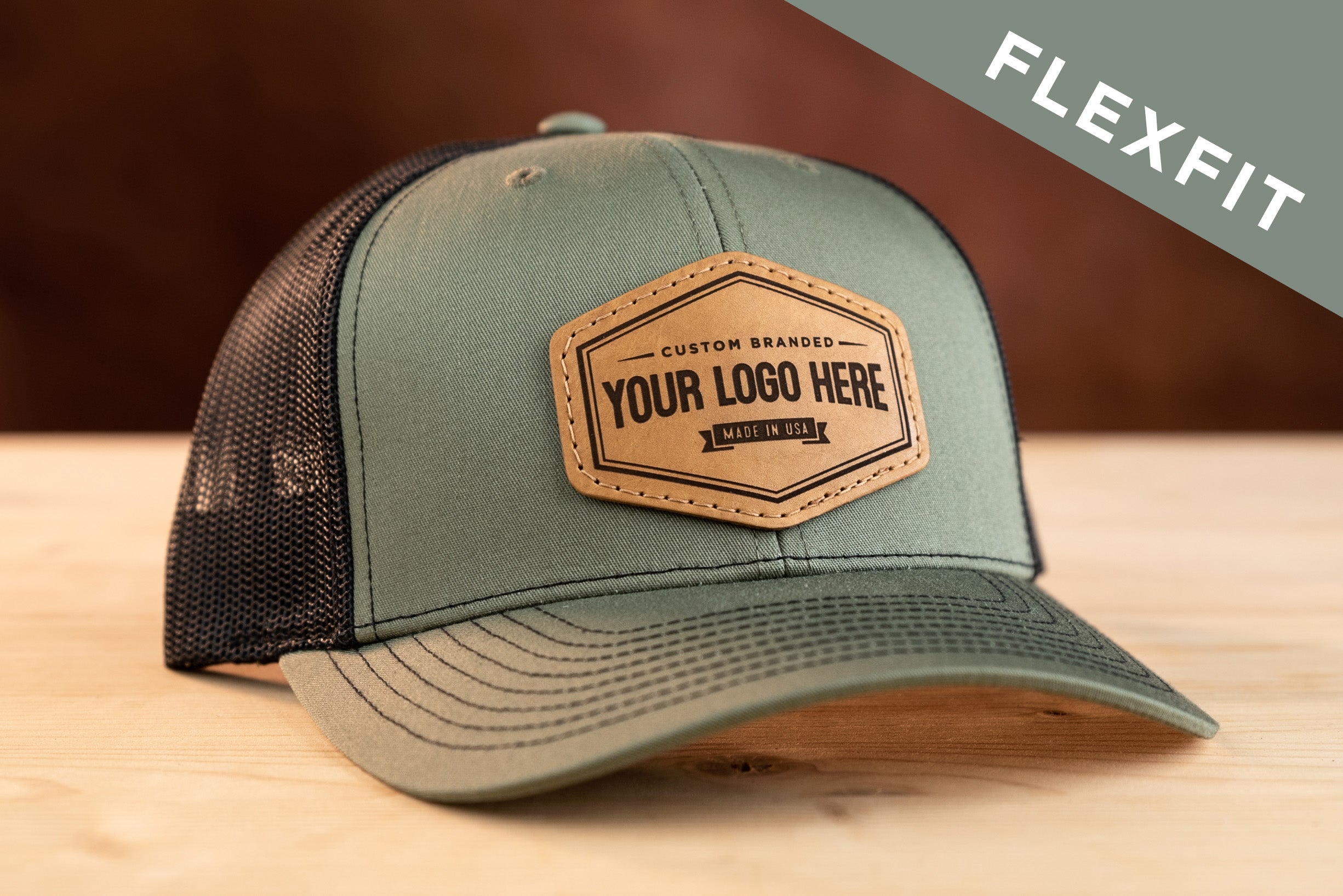 Richardson 112 Flexfit Snapback Custom Leather Patch Hat C. Richard s Leather