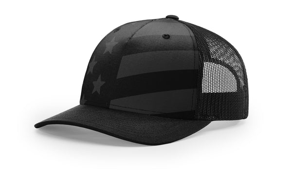 Richardson 112PFP custom leather patch hat in Black with Tonal Stars Stripes accents