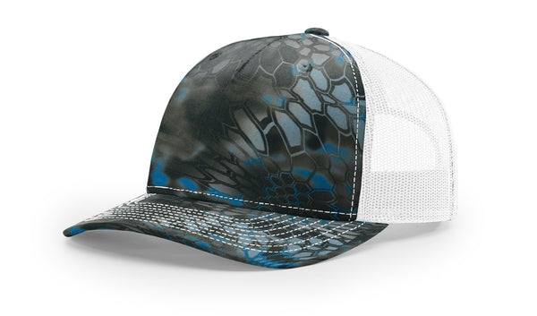 Richardson 112PFP custom leather patch hat in Kryptek Neptune camo with White accents