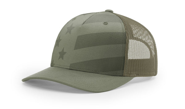 Richardson 112PFP custom leather patch hat in Loden with Tonal Stars Stripes accents