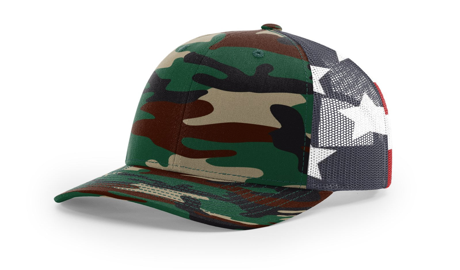 Blackbeard Flag Patch Hat - Richardson 112 Camo Snapback Trucker Cap, Jolly Roger Style
