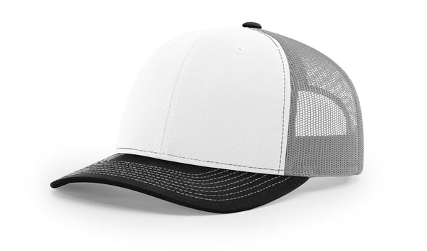 Richardson 112 custom leather patch hat in Tri, White, Aluminum, and Black