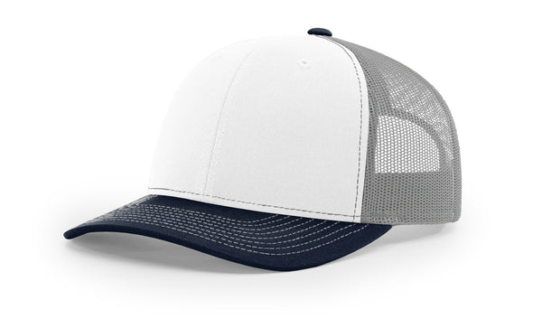 Richardson 112 custom leather patch hat in Tri, White, Aluminum, and Navy