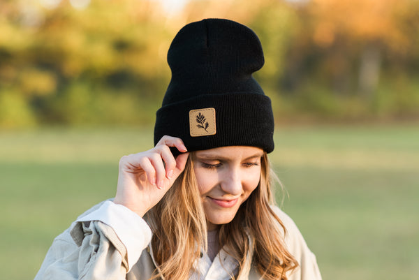 Custom Leather Patch Beanie